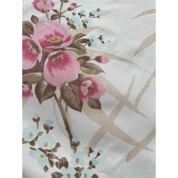 Vintage 60s curtain, pink, blue and tan flowers, leaves, single sheer panel - Picture 7 of 10